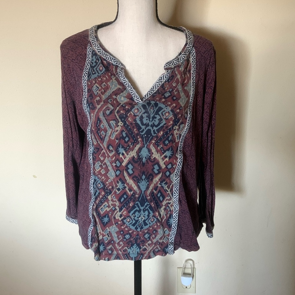 Lucky Brand bohemian long sleeve top with ribbon details size large